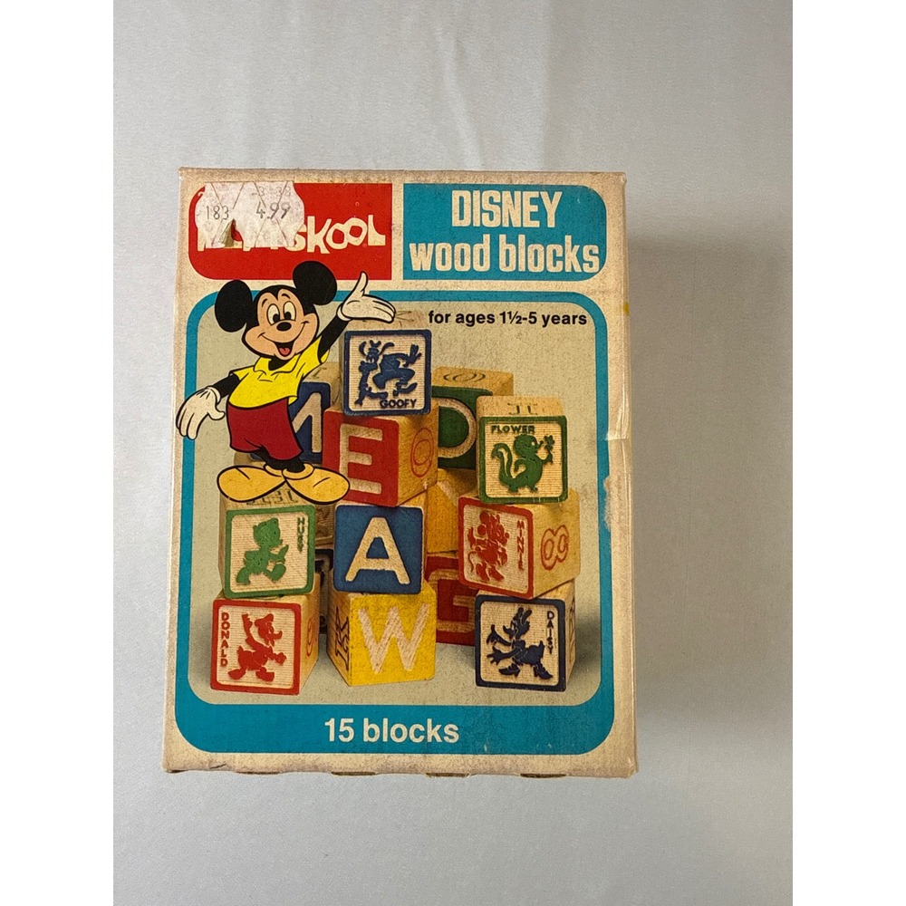 Vintage 1978 Playskool Disney Wood Blocks 15 Piece Set Mickey Mouse 227 USA